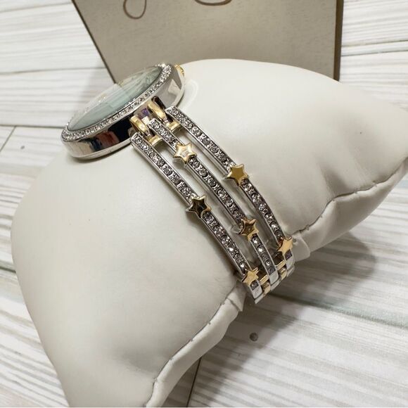 JESSICA SIMPSON RHINESTONE‎ STAR SILVER & GOLD TONE WRIST WATCH NEW IN BOX main image 5